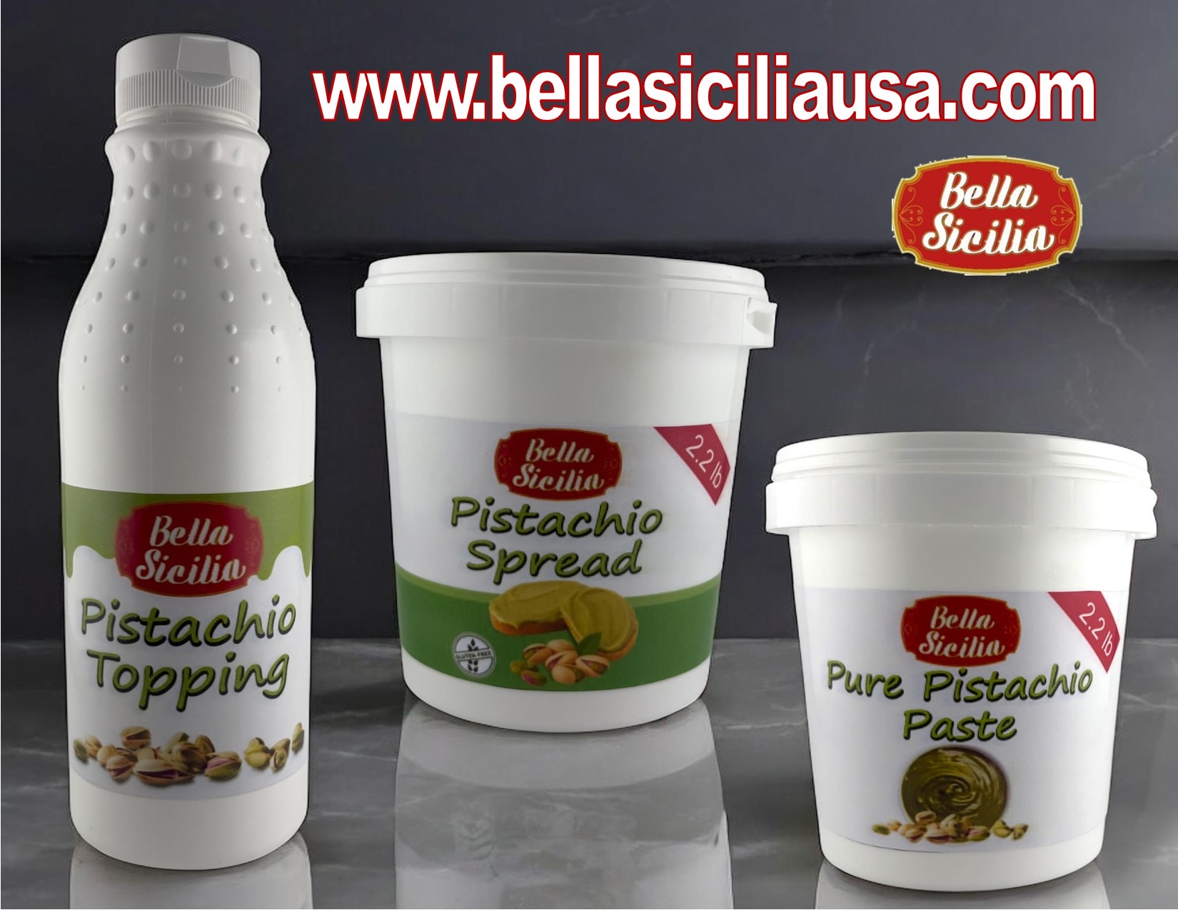 Bella Sicilia pistachio topping, spread and pure pistachio paste