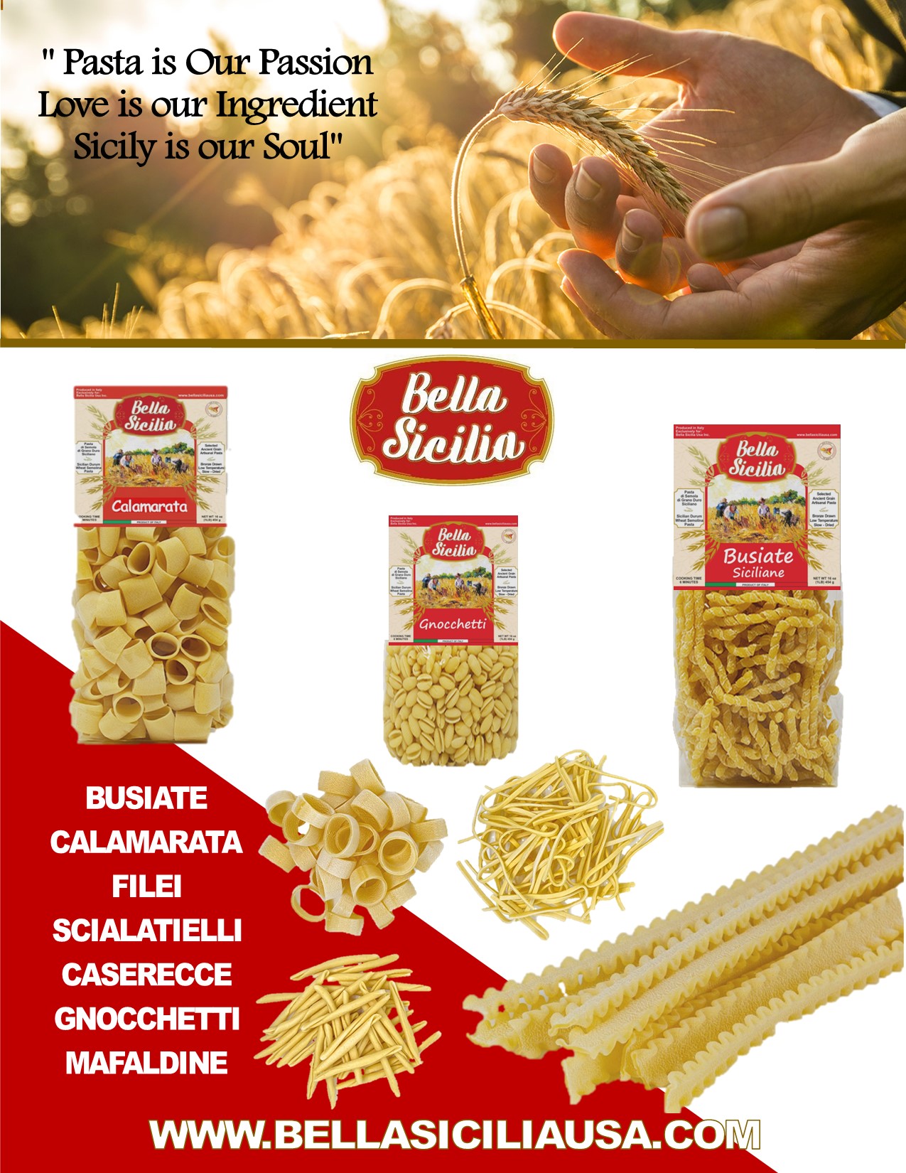 Bella Sicilia traditional pasta shapes: busiate, calamarata, filei and more
